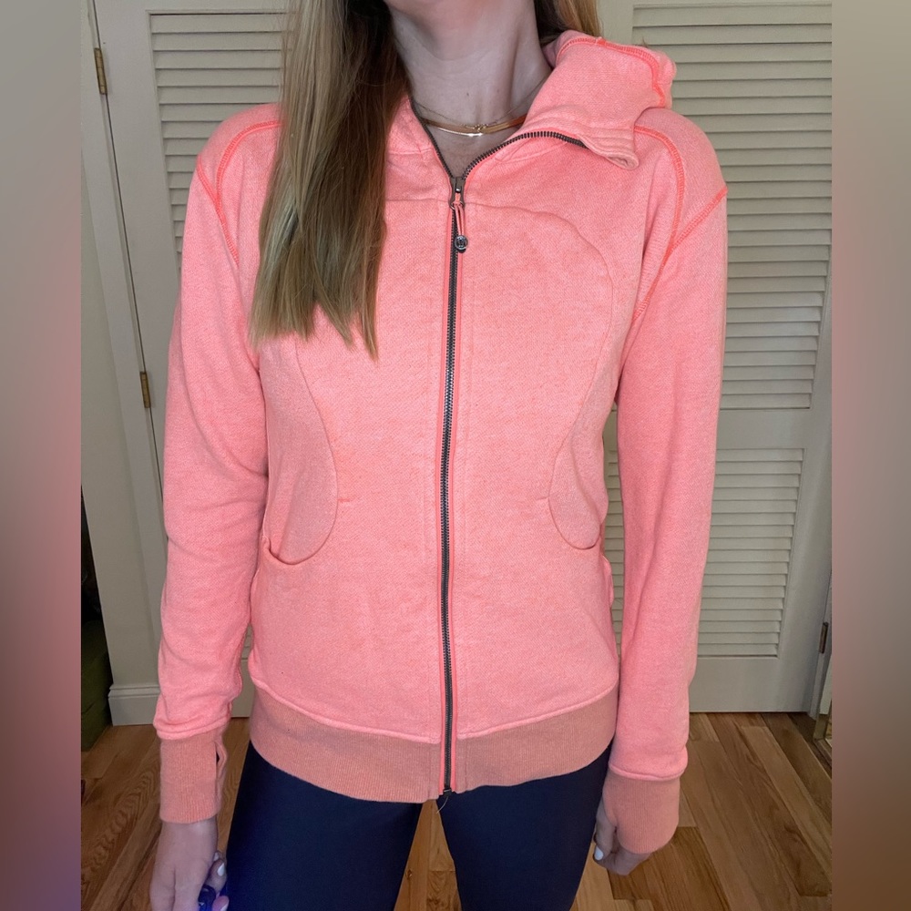 Lululemon full zip scuba hoodie in neon coral